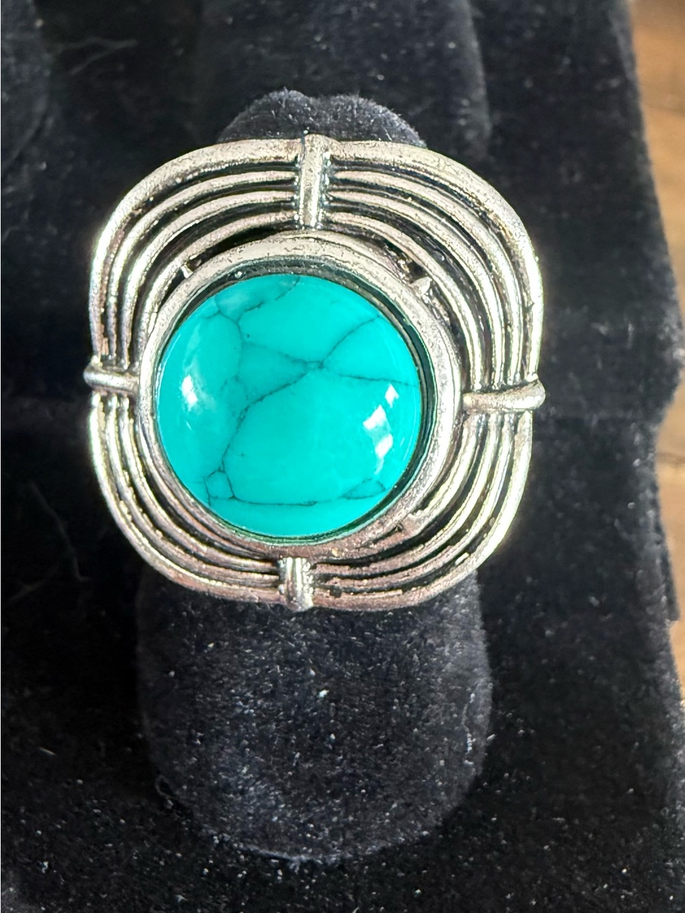 Turquoise Stone Silver-Tone Statement Ring - Women Jewelry